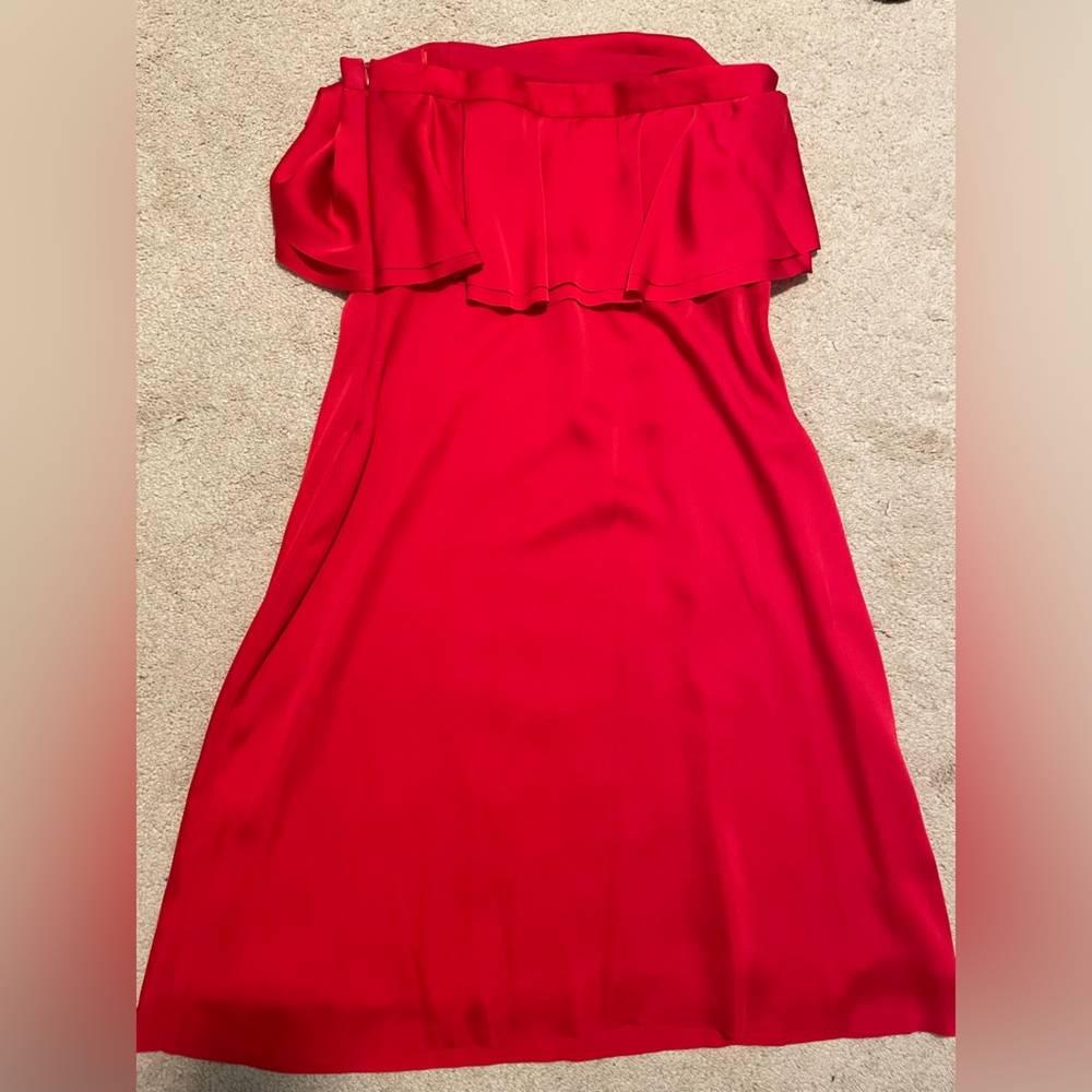 Reiss Red Rum Raffy Ruffle Dress Size 10 - Picture 7 of 10